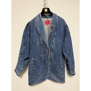 Vintage Carol's Denims Jacket Womens 2XL Blue Denim Embroidered Oversize 90s